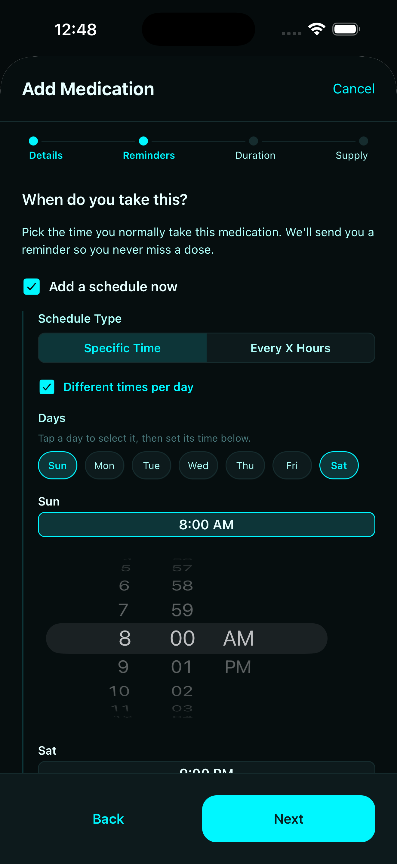 Reminders — schedule configuration